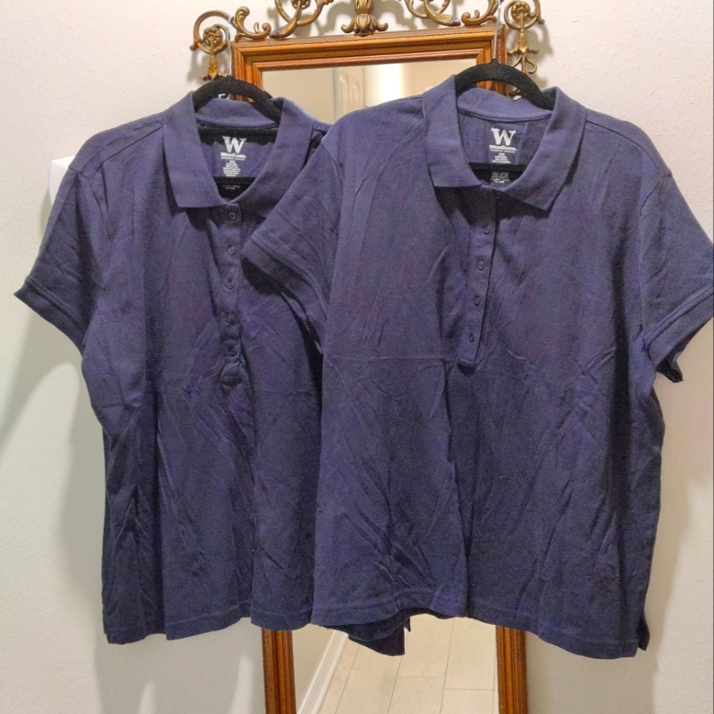 2 New Navy Blue Aramark School Work Uniform Polo Shirts Women's Size 3XL